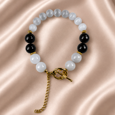 VÒNG TAY WHITE FELINE OBSIDIAN